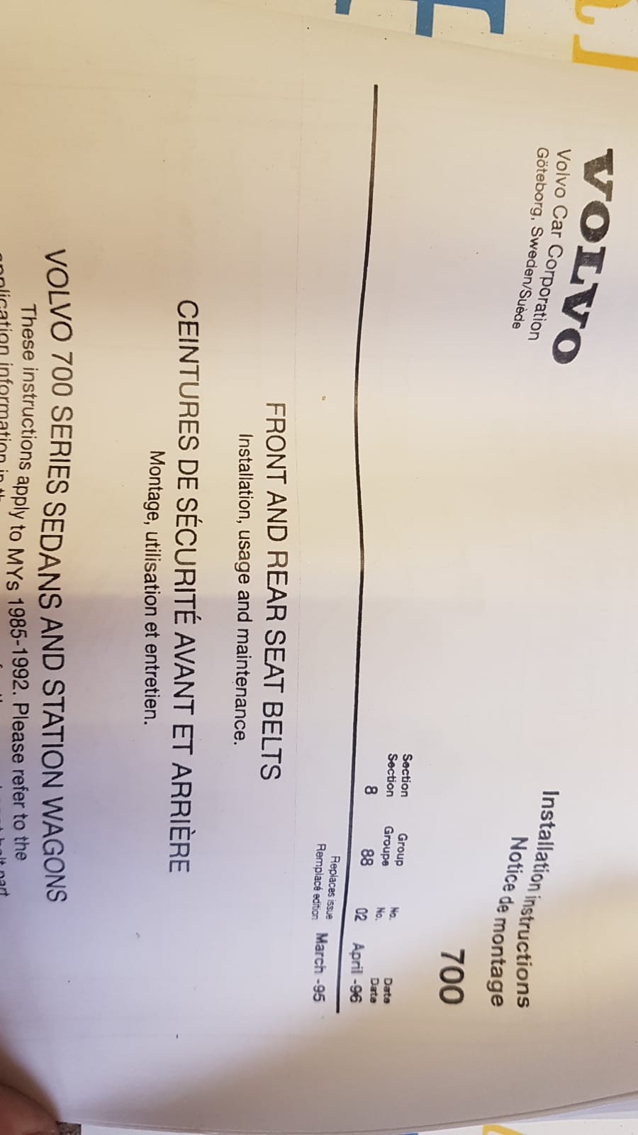 Gurt RH  Volvo 700 900 S90 V90 -  Volvo 700 900 S90 V90